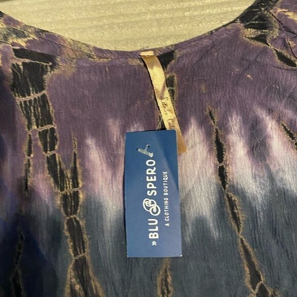 Blue Spero Boho Purple Tie Dye Flowy Cold Shoulder Top USA Boutique Lani CA - Picture 2 of 9